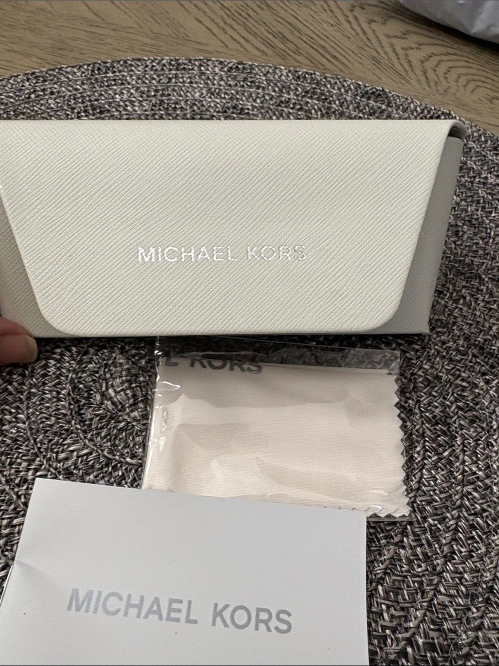 Michael Kors Cream Textured Sunglasses Case with Branded Logo